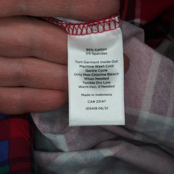 Talbots Red, Blue, Yellow, Green & White Plaid Long Sleeved Tee - Picture 4 of 7